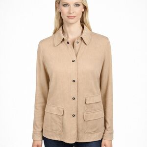 Bogner Waffle Knit Button Shirt Pockets Beige Lightweight Jacket size 44 US 14